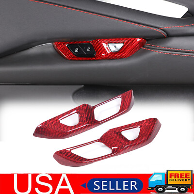 Red Carbon Fiber Door Lock Switch Button Trim For C8 Corvette Stingray 2020-2023