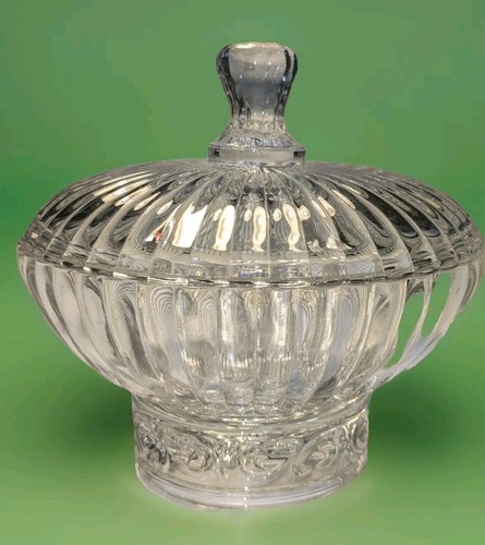 Vintage Large Crystal Candy Dish with Lid Footed Heavy Round Nut Bowl Dish