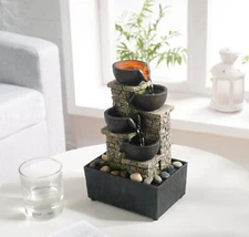 Indoor Waterfall Fountain 4-Tier Cascading Bowl Home Décor Relaxation Water Zen