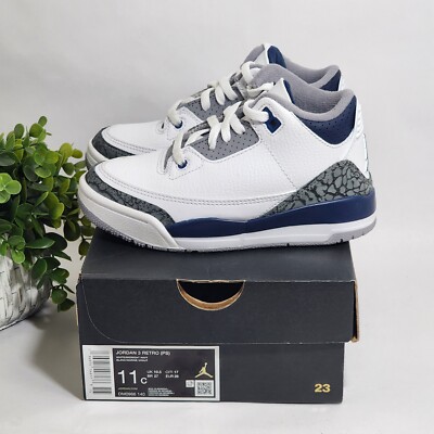 Nike Air Jordan 3 Retro PS GS White Midnight Navy - Size 11  display picture 2