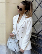 ZARA WOMAN NWT DOUBLE-BREASTED METAL BUTTON BLAZER JACKET WHITE 2409/695 XS S