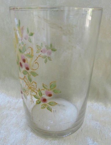 Ancien verre Souvenir à décor floral émaillé rose et or - Photo 4 sur 5