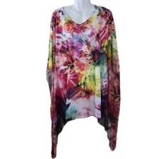 Floral Caftan Dress Womens One Size Pink Purple Green Rhinestone Studded Tunic