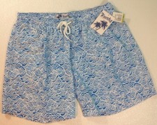 NEW TRUNKS Mens Swim Shorts Size XL X Large Blue White Print Elastic Waist Pants