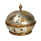 Vtg Large Decorative Wooden Box Round Silver Floral Hand Painted Luxury Home