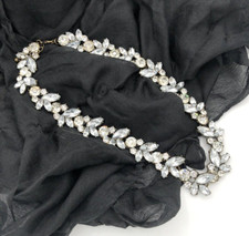 Victorian Style Retro Round  Marquise Rhinestone Bib Choker Necklace 14 in