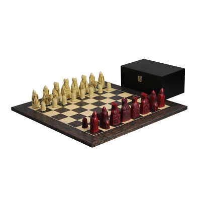 Isle of Lewis I elfenbein & rot Schachfiguren 3,5'' mit Tiger Ebenholz Schachbrett 20''