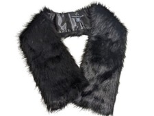 Unreal Fur Faux Fur Black Stole Collar Winter Black Scarf 39" Long Slit To Tie