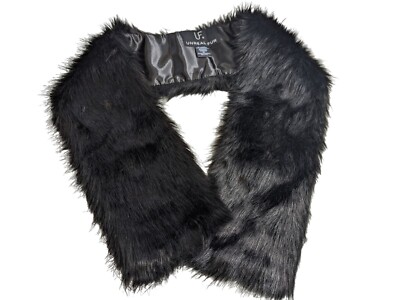 Unreal Fur Faux Fur Black Stole Collar Winter Black Scarf 39'' Long Slit To Tie