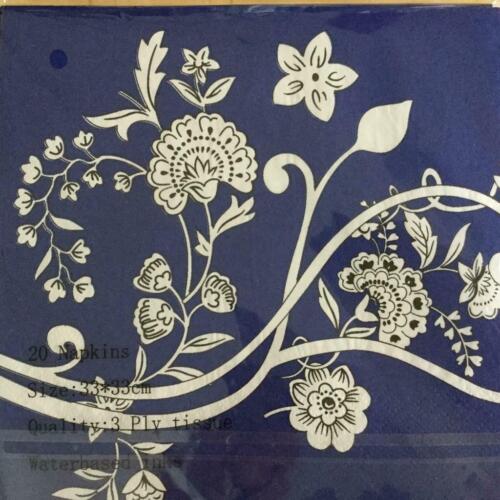 20 Paper Napkins Serviettes 3Ply Blue White Paisley Decoupage Luncheon Party - Picture 1 of 12