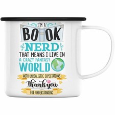 Trendation - Lesen KaffeeEmaille Tasse Leseratte Geschenkidee Buch Leser Emaille