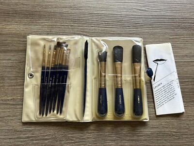 Vintage Brandon Makeup Cosmetic Brush Applicator Set In Vinyl Case