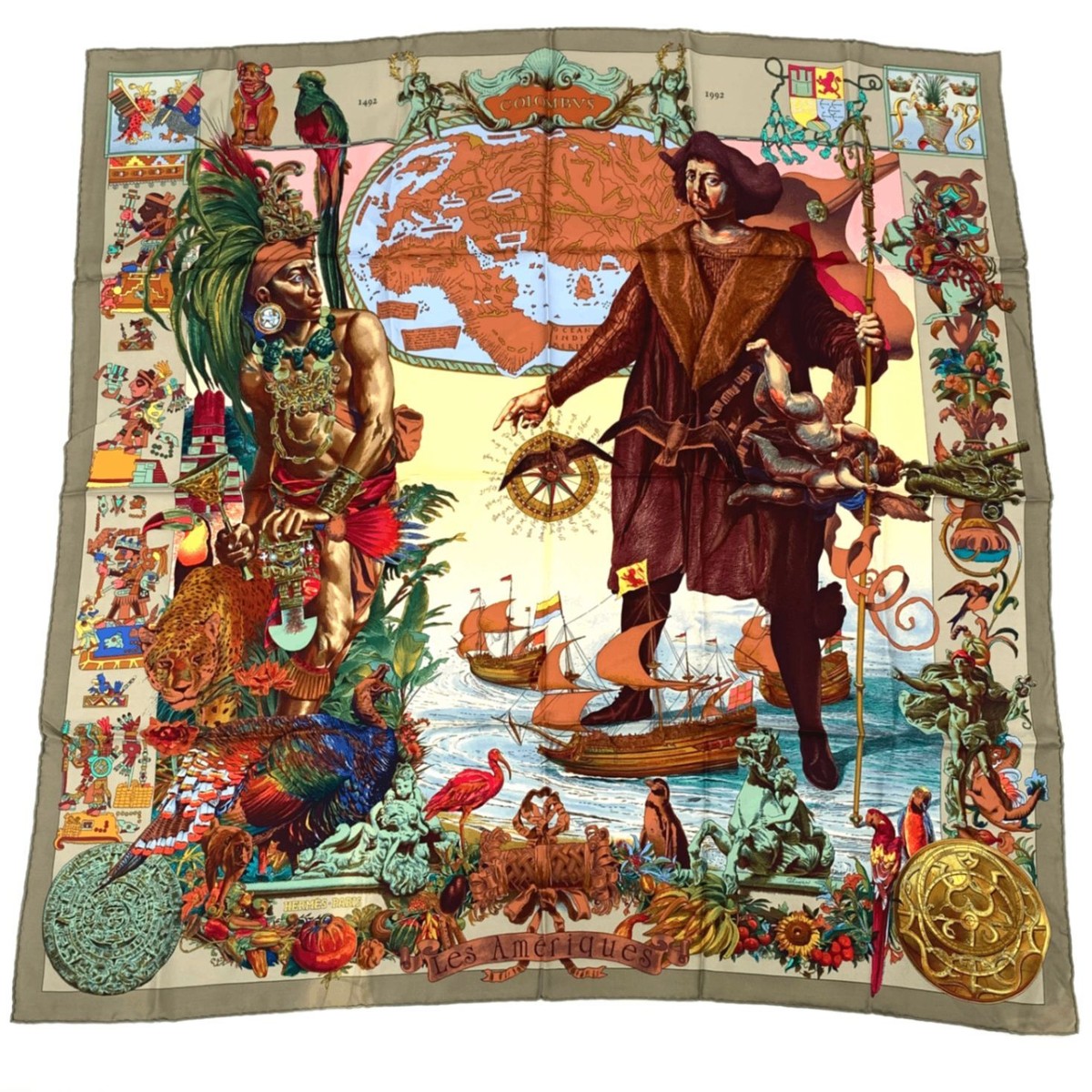 Hermes Carre 90 silk scarf Les Ameriques by Kermit Oliver Rare :JP