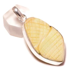 Hand Carved off White Jasper Gemstone Silver Overlay Handmade Check-Mate Pendant