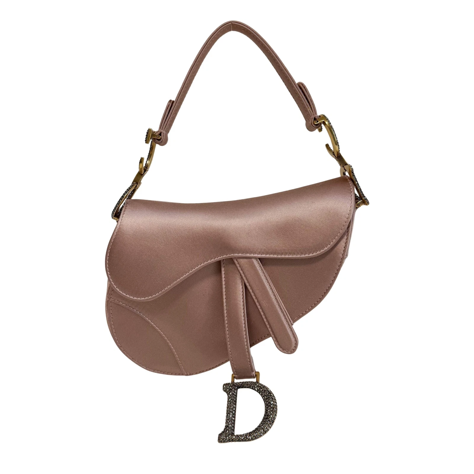 DIOR Mini sac à bandoulière en satin rose avec quincaillerie strass