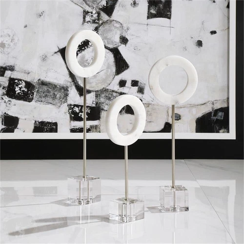 Uttermost Coin Toss Marble Crystal and Iron Rings in White (Set of 3) - Picture 1 of 5