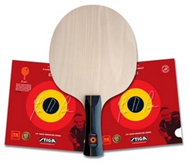 STIGA TT-Holz J.M. Saive,All Holz + je 1x Stiga Evo I Belag (1.8mm) rot+schwarz