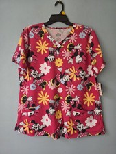 Disney Minnie Mouse Scrub Top Womens XL Pink V-Neck Pockets Nursing Medical