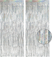 Silver Foil Fringe Tinsel Backdrop - Metallic Tinsel Streamers Curtains for 202