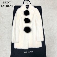 Unused item Saint Laurent mink fur coat fox fur made in Italy white