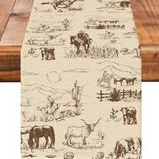 Cowboy Farm Table Runner Seasonal Spring Fall Kitchen Dining Linen Table Deco...