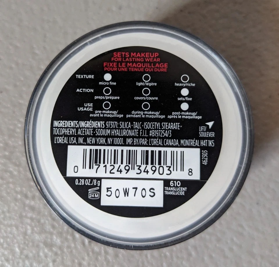 NEW L'Oréal INFALLIBLE PRO-SWEEP & LOCK Setting Powder 610 Translucent - Image 2 of 3