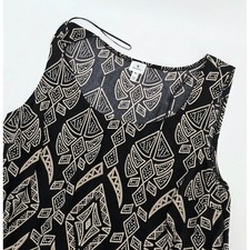 Dressbarn Boho Sleeveless Shift Dress Women Size 18W Black Tan Geometric Print