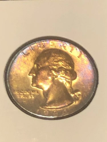 1964 D Silver Quarter Uncirculated Rainbow Toning