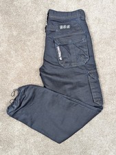 Enzo 989 Mens Black Cargo Jeans 32R Utility Combat Pockets Drawstring Cuffs