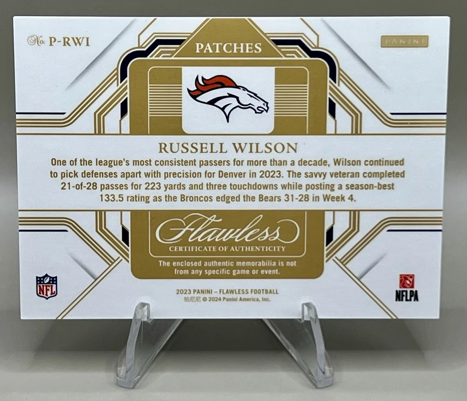 2023 Panini Flawless Football Рассел Уилсон /10 нашивок MEM #P-RWI Broncos - Изображение 4 из 4