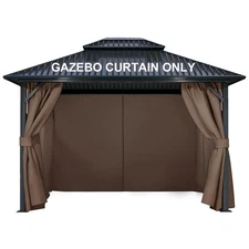 4-Panel 12' x 14' Gazebo Replacement Curtains, Patio Privacy Sidewalls with D...