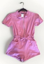Vince Camuto Girls Cotton Romper Pink Belted Zip Up Size 12