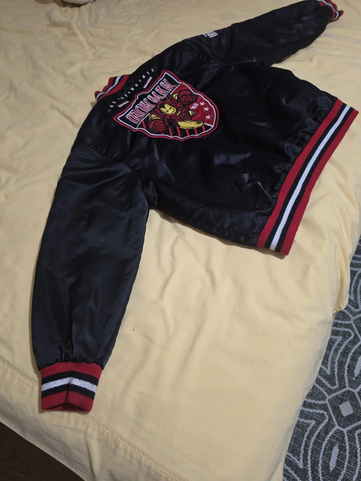 Marvel Comics Iron Man Varsity Jacket Satin Snap Front Embroidered Black XL image 7