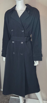 Gallery Petite Womens Navy Blue Long Sleeve Collared Belted Trench Coat Size 10P