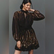 Farm Rio Long-Sleeve Keyhole Cutout Mini Dress, Size X-Small, $320