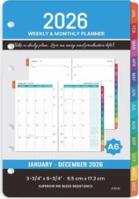 2026 Planner Refills - A6 Weekly and Monthly Planner Inserts, 4" X 6.73", Jan. 2