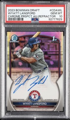 2023 BOWMAN DRAFT CHROME PROSPECT AUTO REFRACTOR WYATT LANGFORD 42/499 PSA 10