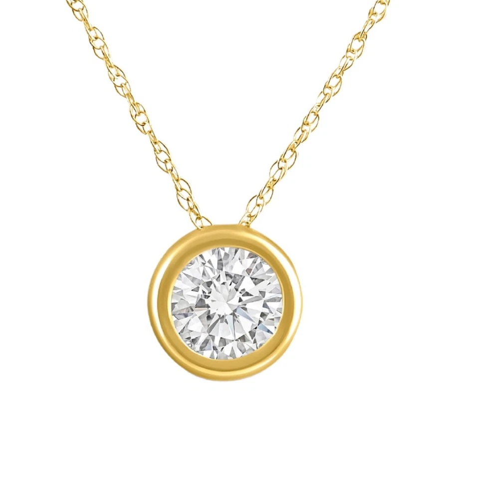 G/SI1 .90Ct Diamond Bezel Pendant Solitaire Necklace 14k Yellow Gold Lab Grown