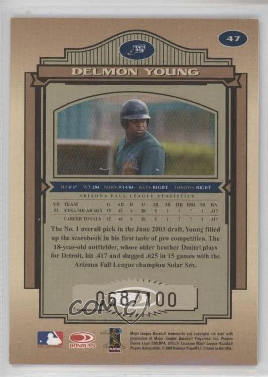 2004 Donruss Timeless Treasures Bronze /100 Delmon Young #47 - Image 2 of 2