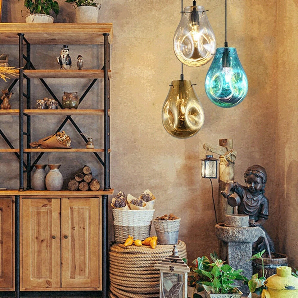 LED Glass Chandelier Lamp Nordic Colorful Pendant Lights Indoor Warm Light Lamp - Image 3 of 4