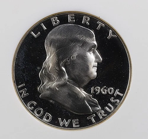 Photo of a 1960-P Franklin Half Dollar Proof from an eBay listing that sold on Jul 16, 2026