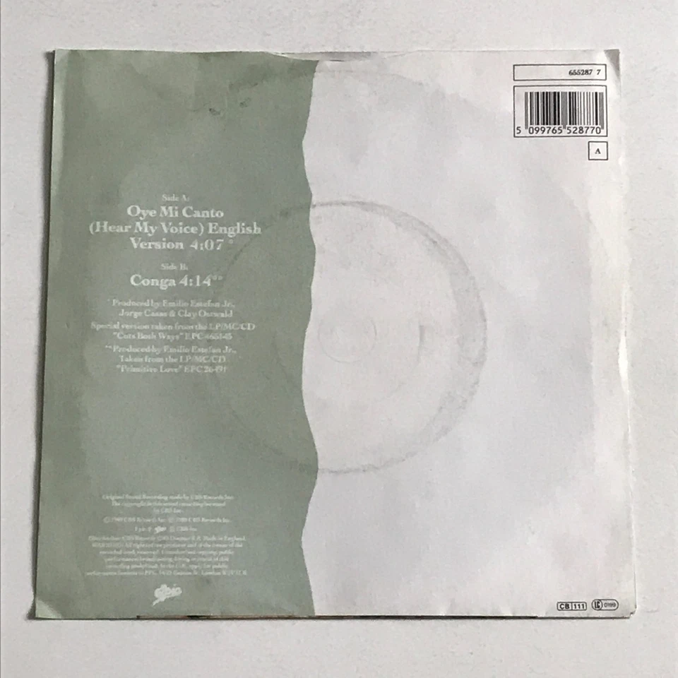 Gloria Estefan - Oye Mi Canto (Hear My Voice) 7" Vinyl Record - 655287 7 VG+/VG+ - Image 2 of 4