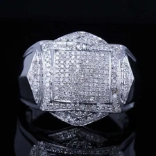 3.10 Ct Round Cut Moissanite Men's Wedding Ring 14K White Gold Finish