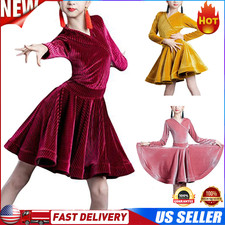 2026 Kid Girls Velvet Latin Dance Dress Long Sleeve Tunic Swing Ballroom JINWEI