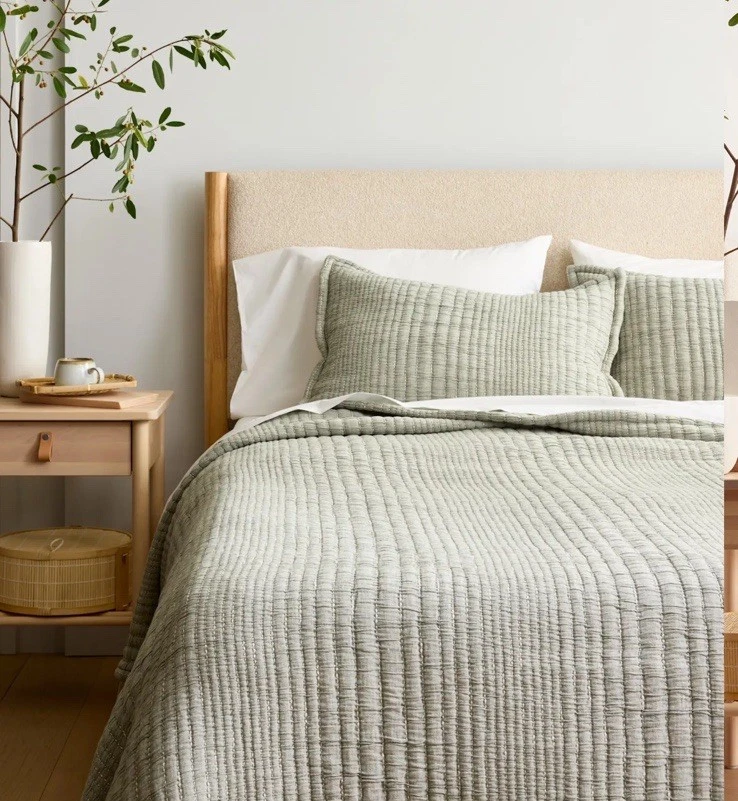 Quince Organic Cotton Channel Matelasse Coverlet Set Full Queen Green Open NWOT - Image 3 of 4