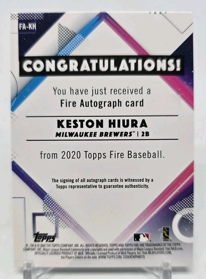 2020 Topps Fire KESTON HIURA Fire Autograph Auto Milwaukee Brewers #FA-KH MLB - Image 4 of 4