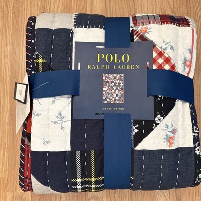 Neu Polo Ralph Lauren Patchwork gesteppter Überwurf Westcroft 50x70'' marineblau rot UVP 530 £