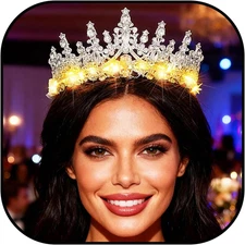 Light up Queen Crown LED Crystal Tiaras Glow Prom Bridal Hair Accessories for Wo