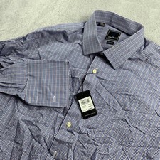 David Donahue Mens Trim Fit Dress Shirt Blue Purple Plaid 17.5 34/35 French Cuff