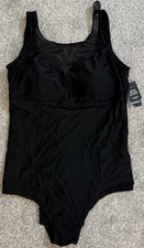NWT Torrid Active 2X Full Coverage Black Hi Neck Mesh Scoop One PC Swimsuit B4 